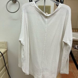 White long sleeve off the shoulder waffle knit top